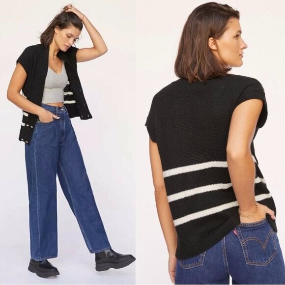 Maeve by Anthropologie Black Striped Knit Sweater Vest, M - Picture 1 of 9